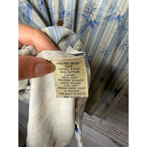 Paradise Coves Mens XL Hawaiian Shirt 100% Silk Blue  Stripe Palm Tree Aloha EUC - Picture 5 of 5